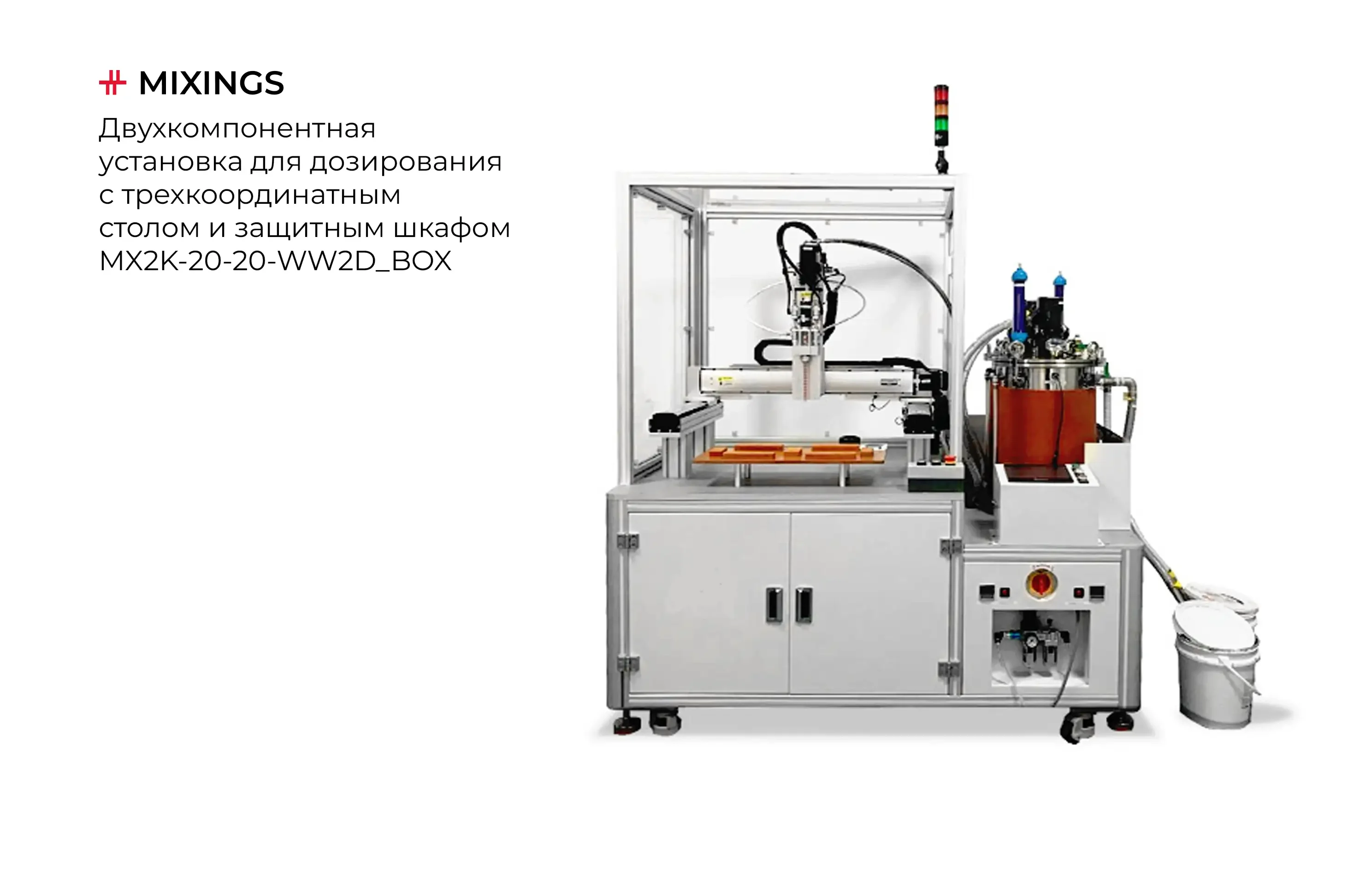 Двухкомпонентная установка для дозирования с трехкоординатным столом и  защитным шкафом - Миксингс